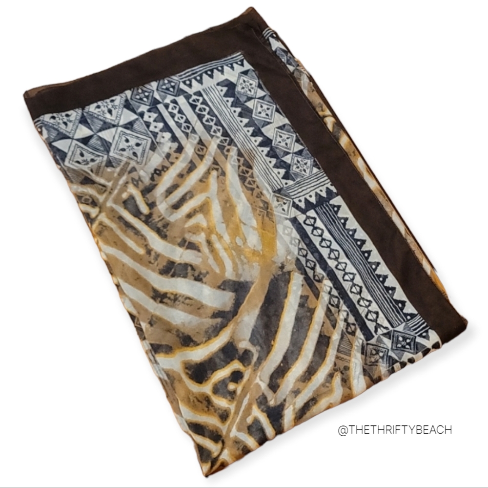 Oversized Lightweight Sheer Scarf Earth Tones Geometric & Animal Print